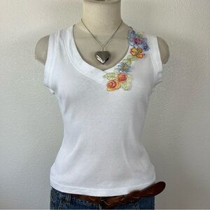 Floral Embroidered White Tank Top